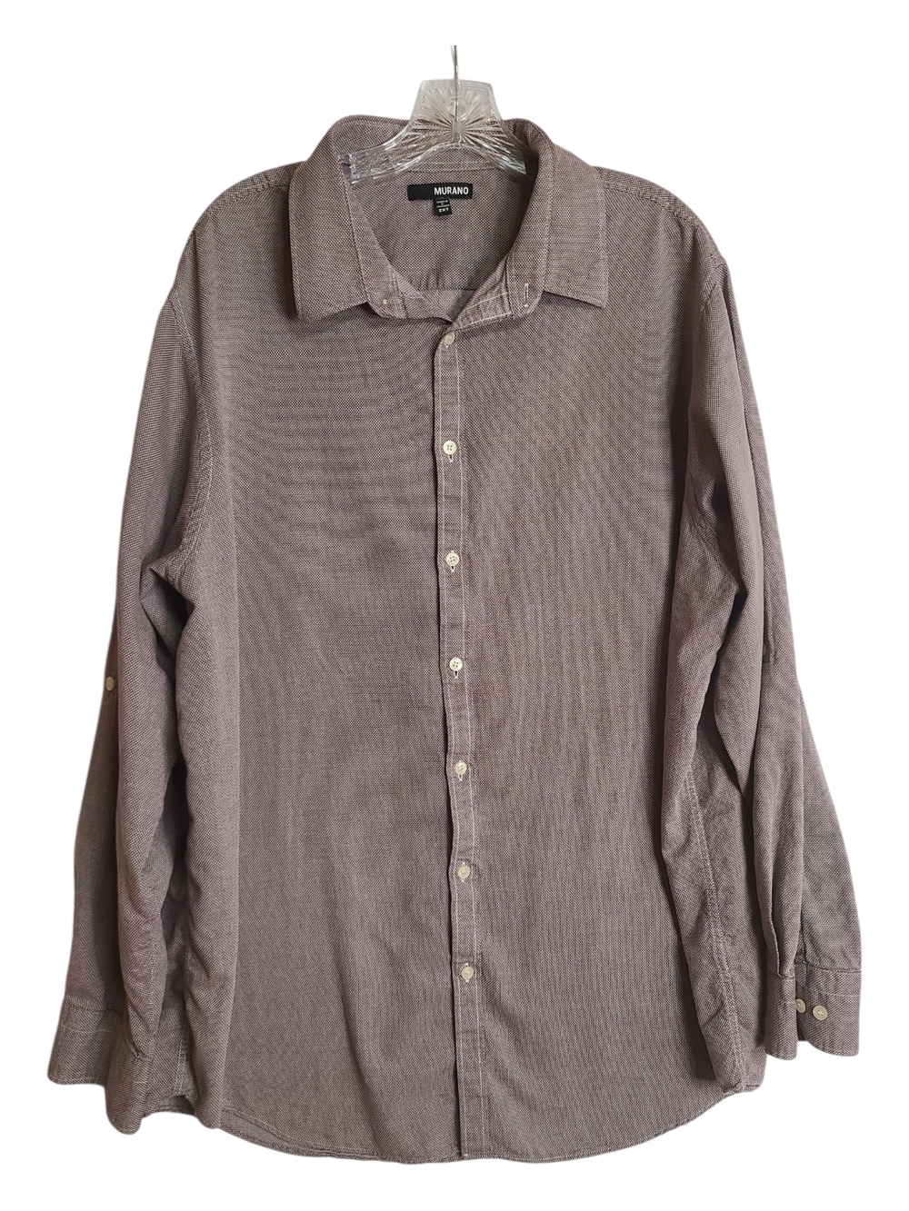 Murano Men's 2XT Big & Tall Long Sleeve Button Down Shirt Maroon White Micro Pat